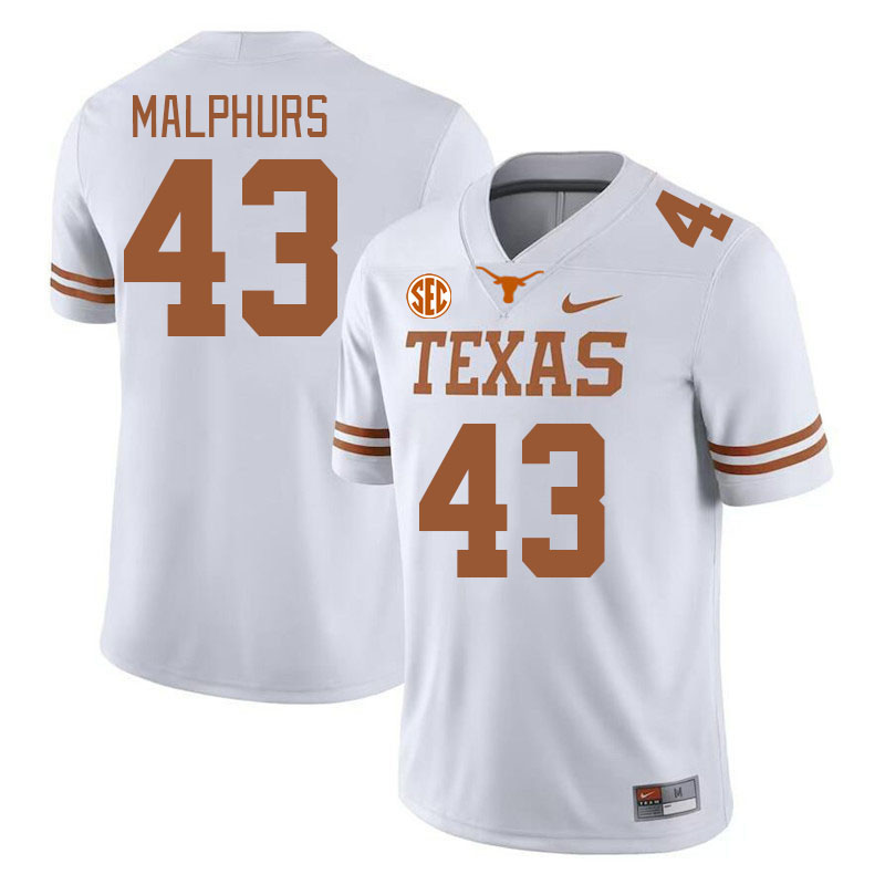Texas Longhorns #43 Reed Malphurs SEC Conference College Football Jerseys Stitched Sale-White